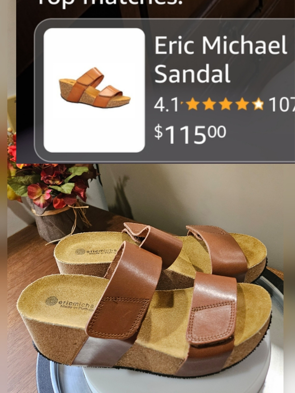 Eric Michael Brown Leather Double-Strap Cork Wedge Sandals